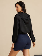 Pure Silk Women's Short Hooded Jacket With Pockets