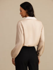 Pure Silk Women's Short Stand Collar Reversible Jacket With Pockets