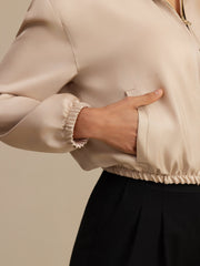 Pure Silk Women's Short Stand Collar Reversible Jacket With Pockets