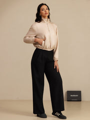 Pure Silk Women's Short Stand Collar Reversible Jacket With Pockets