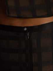 Pure Silk Women's Textured Grid Crop Blouse & A-Line Long Skirt Set