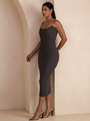 Silk Cotton Square Neck Spaghetti Strap Bodycon Long Dress