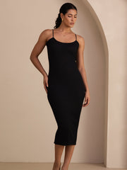 Silk Cotton Square Neck Spaghetti Strap Bodycon Long Dress