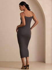 Silk Cotton Square Neck Spaghetti Strap Bodycon Long Dress