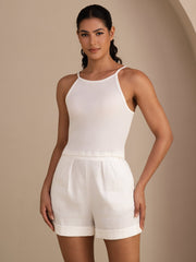 Silk Cotton Women's Sleeveless Crew Neck Crop Tank Top