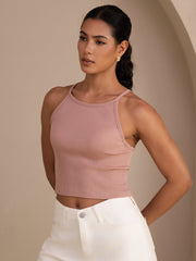 Silk Cotton Women's Sleeveless Crew Neck Crop Tank Top