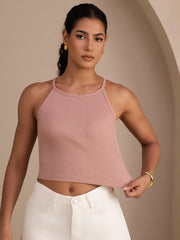 Silk Cotton Women's Sleeveless Crew Neck Crop Tank Top