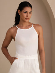 Silk Cotton Women's Sleeveless Crew Neck Crop Tank Top