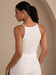 Silk Cotton Women's Sleeveless Crew Neck Crop Tank Top