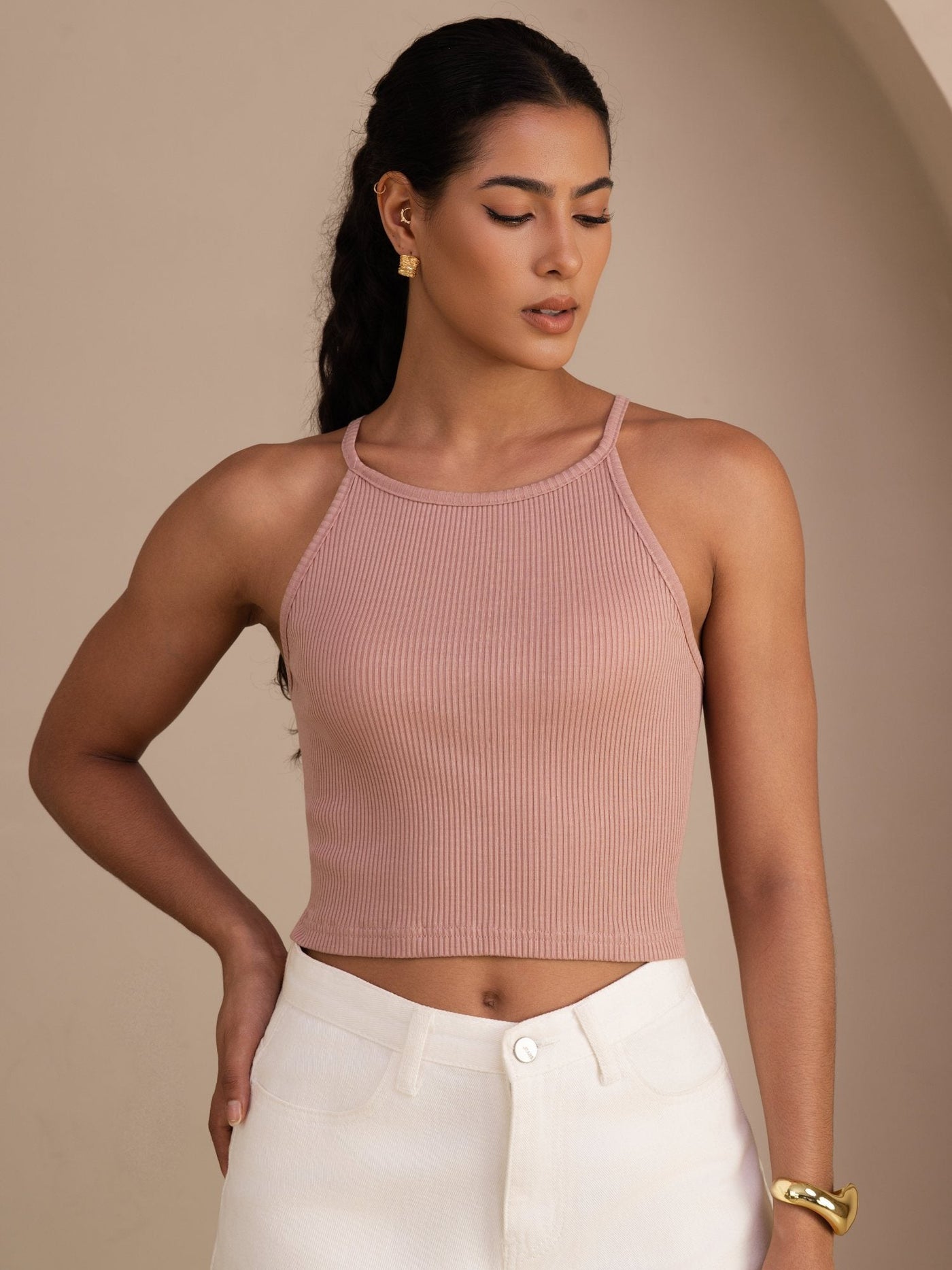 Silk Cotton Women's Sleeveless Crew Neck Crop Tank Top