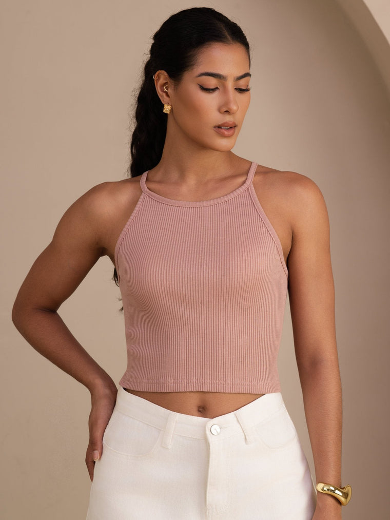 Silk Cotton Women's Sleeveless Crew Neck Crop Tank Top