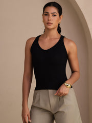 Silk Cotton Women's Sleeveless Deep V Neck Tank Top