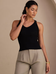 Silk Cotton Women's Sleeveless Deep V Neck Tank Top
