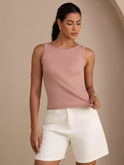 Silk Cotton Women's Sleeveless Round Neck Slim Tank Top