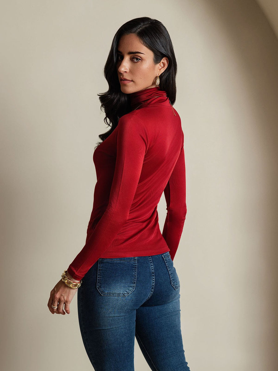 Silk Long Sleeve High Neck Women's Top
