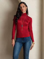 Silk Long Sleeve High Neck Women's Top