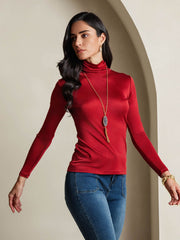 Silk Long Sleeve High Neck Women's Top