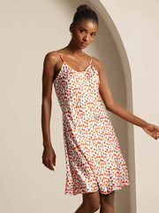 Silk Spaghetti Strap Cherry Print Short Dress
