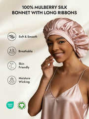 Women's 100% Mulberry Silk Bonnet with Long Ribbons