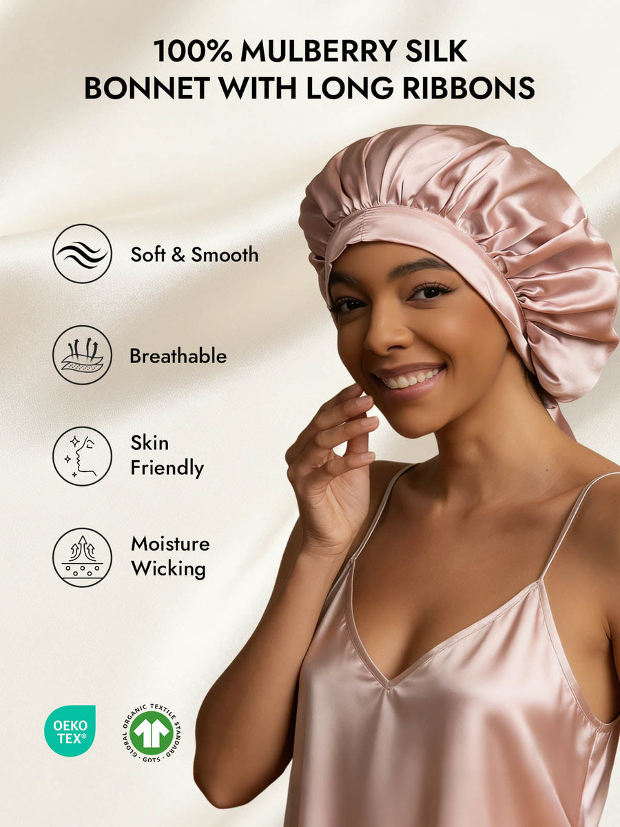 Women's 100% Mulberry Silk Bonnet with Long Ribbons