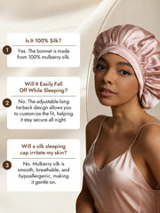 Women's 100% Mulberry Silk Bonnet with Long Ribbons