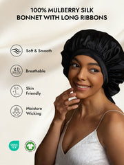Women's 100% Mulberry Silk Bonnet with Long Ribbons