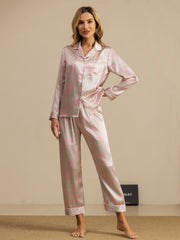 Women's 100% Mulberry Silk Geometric Print Long Sleeve Pajamas Set With Pants