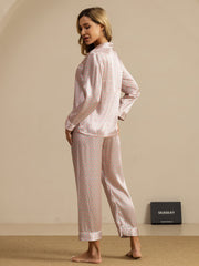 Women's 100% Mulberry Silk Geometric Print Long Sleeve Pajamas Set With Pants