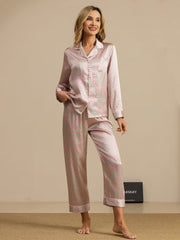 Women's 100% Mulberry Silk Geometric Print Long Sleeve Pajamas Set With Pants