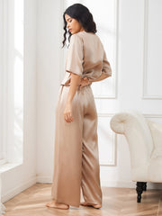 Women's 100% Mulberry Silk Half Sleeve Round Neck Pajamas Set