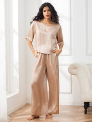 Women's 100% Mulberry Silk Half Sleeve Round Neck Pajamas Set