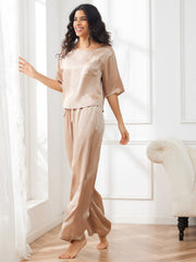 Women's 100% Mulberry Silk Half Sleeve Round Neck Pajamas Set