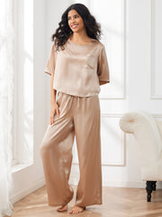 Women's 100% Mulberry Silk Half Sleeve Round Neck Pajamas Set