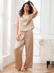 Women's 100% Mulberry Silk Half Sleeve Round Neck Pajamas Set