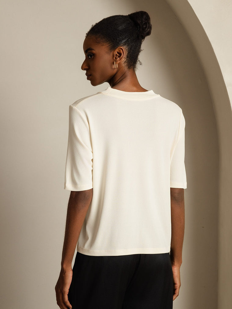 Women's 100% Mulberry Silk Half Sleeve Round Neck T-Shirt