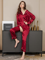 Women's 100% Mulberry Silk Long Sleeve Button Up Pajamas Set