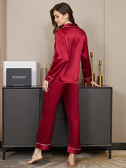 Women's 100% Mulberry Silk Long Sleeve Button Up Pajamas Set