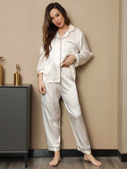 Women's 100% Mulberry Silk Long Sleeve Notch Collar Pajamas Set