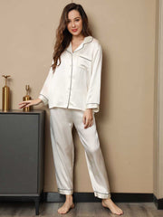 Women's 100% Mulberry Silk Long Sleeve Notch Collar Pajamas Set