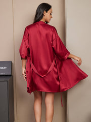 Women's 100% Mulberry Silk Spaghetti Strap V-neck Camisole Set & Robe 3Pcs