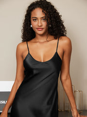 Women's 100% Mulberry Silk Spaghetti Strap V-neck Midi Nightgown