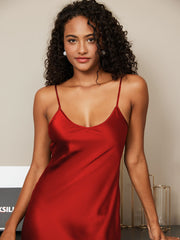 Women's 100% Mulberry Silk Spaghetti Strap V-neck Midi Nightgown