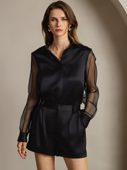 Women's 19Momme Silk Sheer Sleeve Lapel Collar Shirt