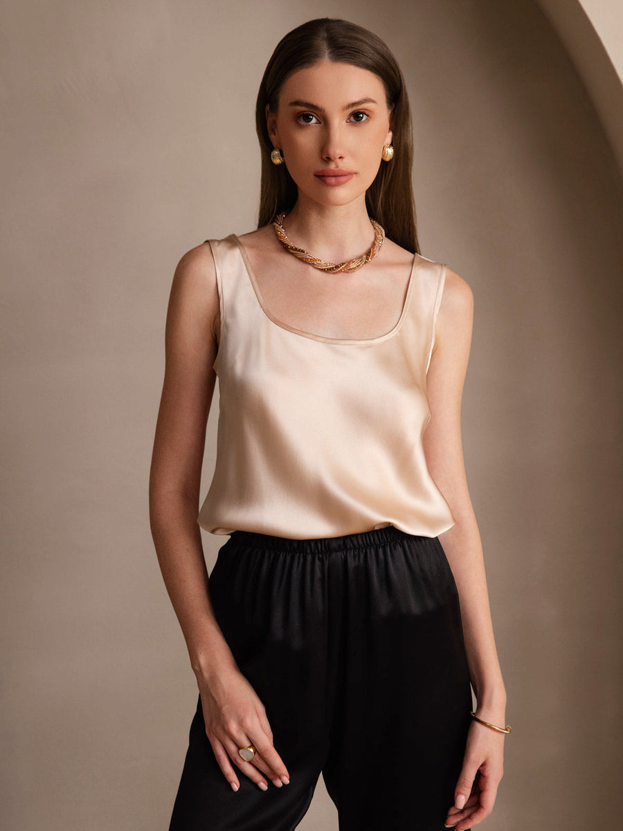 Women's 19Momme Silk Sleeveless U Neck Tank Top