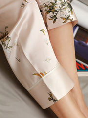Women's Pure Silk Floral Print Long Sleeve Pajamas Set With Pants