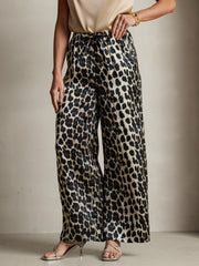 Women's Pure Silk Leopard Print Wide Leg Pants