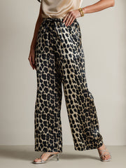 Women's Pure Silk Leopard Print Wide Leg Pants