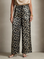 Women's Pure Silk Leopard Print Wide Leg Pants