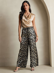 Women's Pure Silk Leopard Print Wide Leg Pants