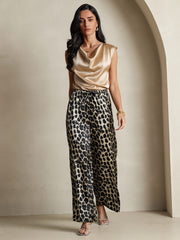 Women's Pure Silk Leopard Print Wide Leg Pants